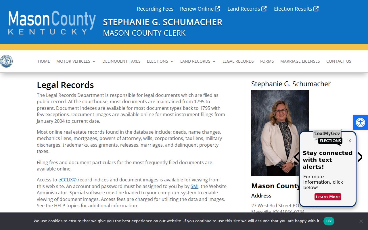 Mason County legal records information for Dover record research