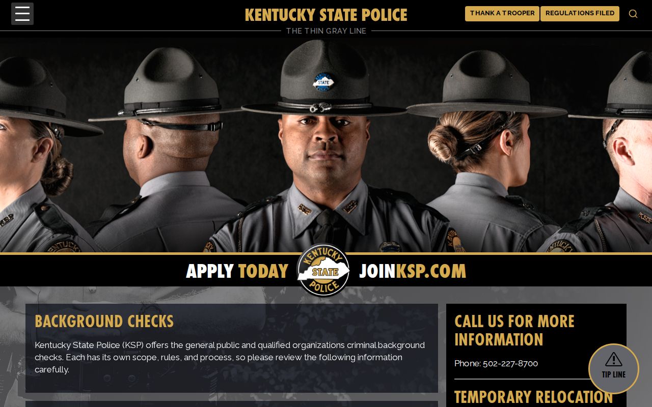 Mason County criminal history options on the Kentucky State Police site