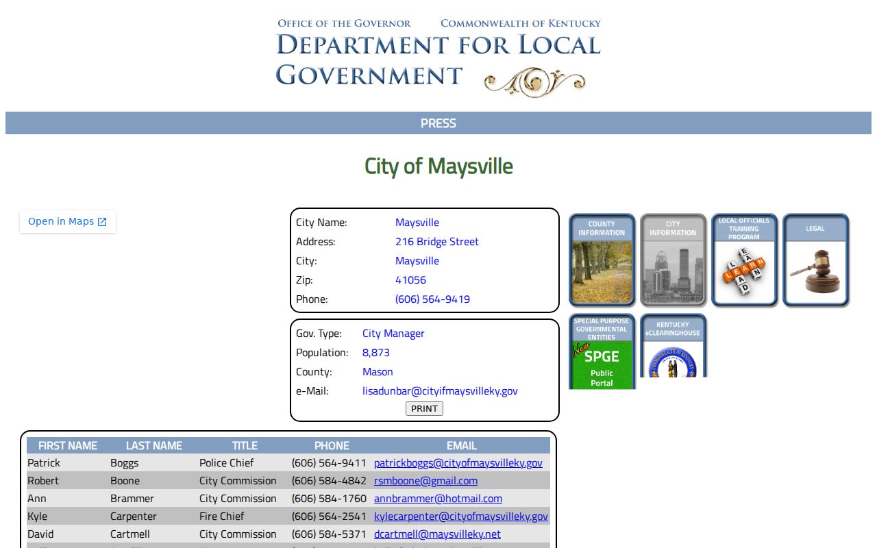 Mason County directory for Maysville police criminal records contact