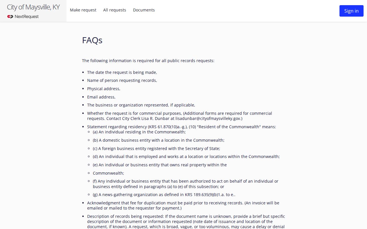 Mason County Maysville criminal record request rules and FAQ